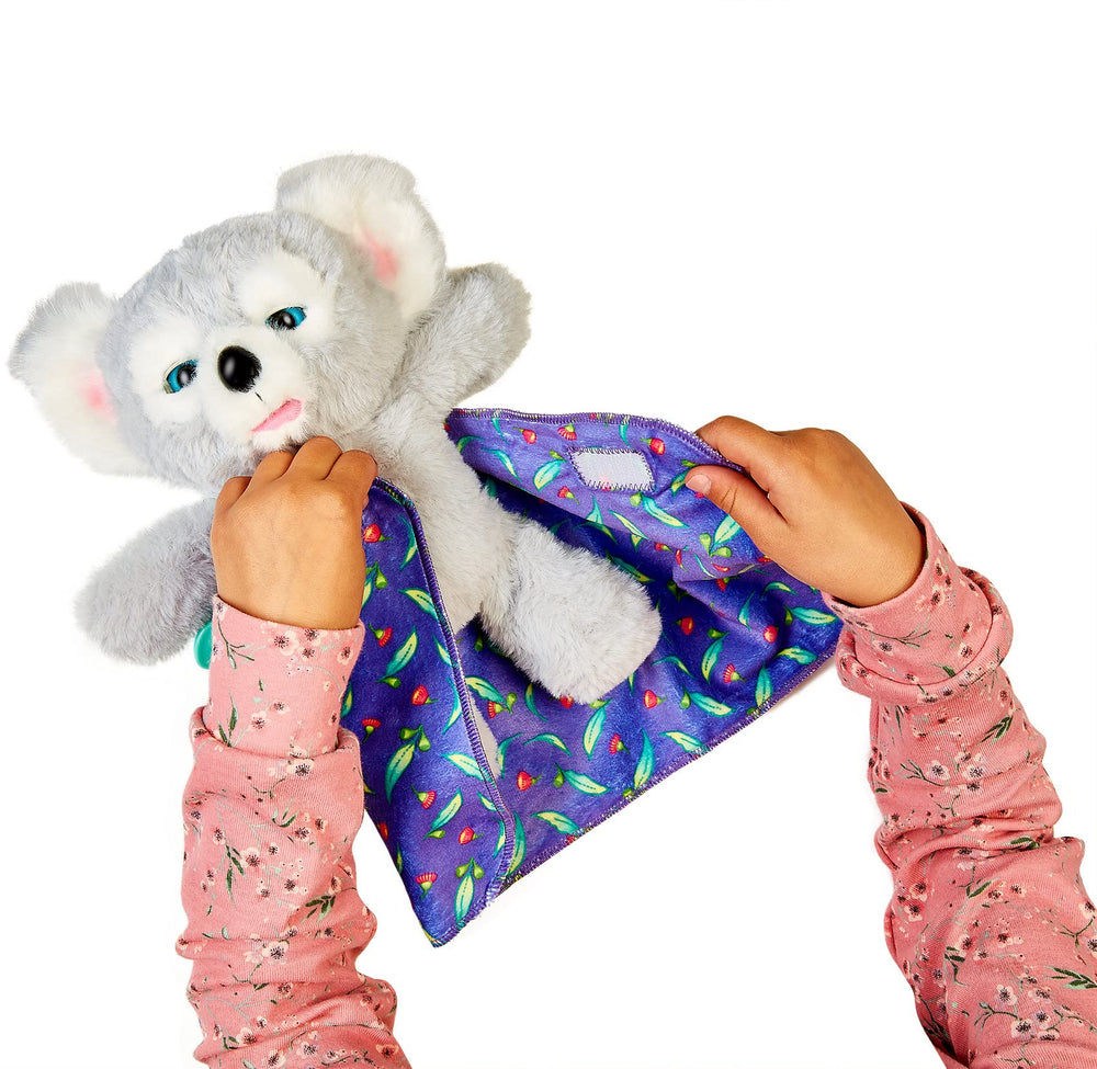 Cozy Dozy Kip Koala snuggle closeup showcases soft plush for bedtime comfort.