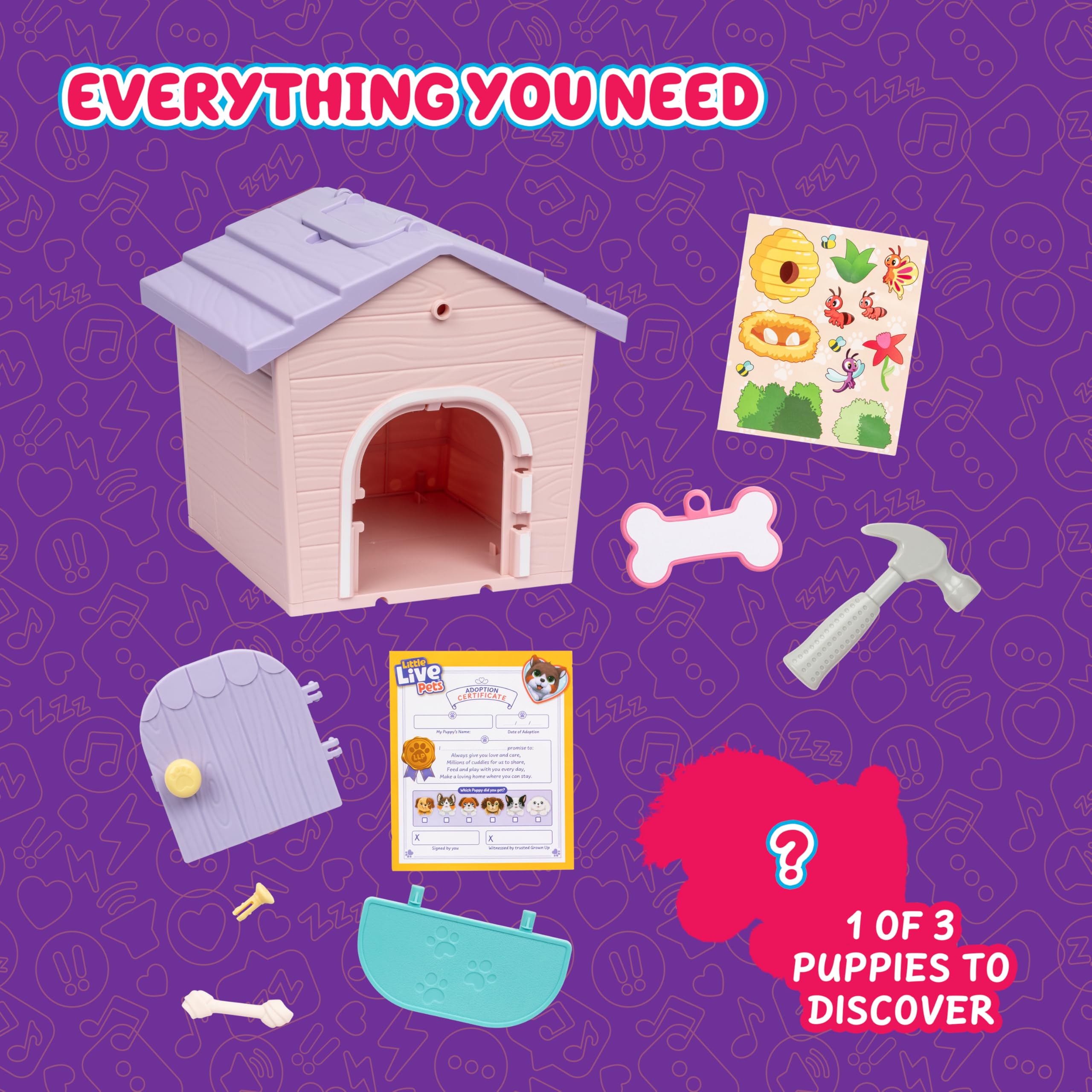 Little Live Pets Puppys Home includes a name plate for personalized naming