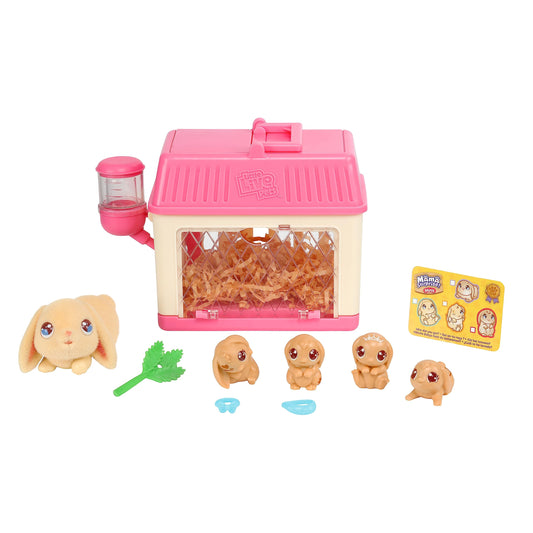 Little Live Pets Lil Baby Bunny Playset Pack main display showing a fold-out family home for imaginative play.
