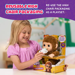 Packaging doubles as a high chair playset for feeding adventures with Mango.