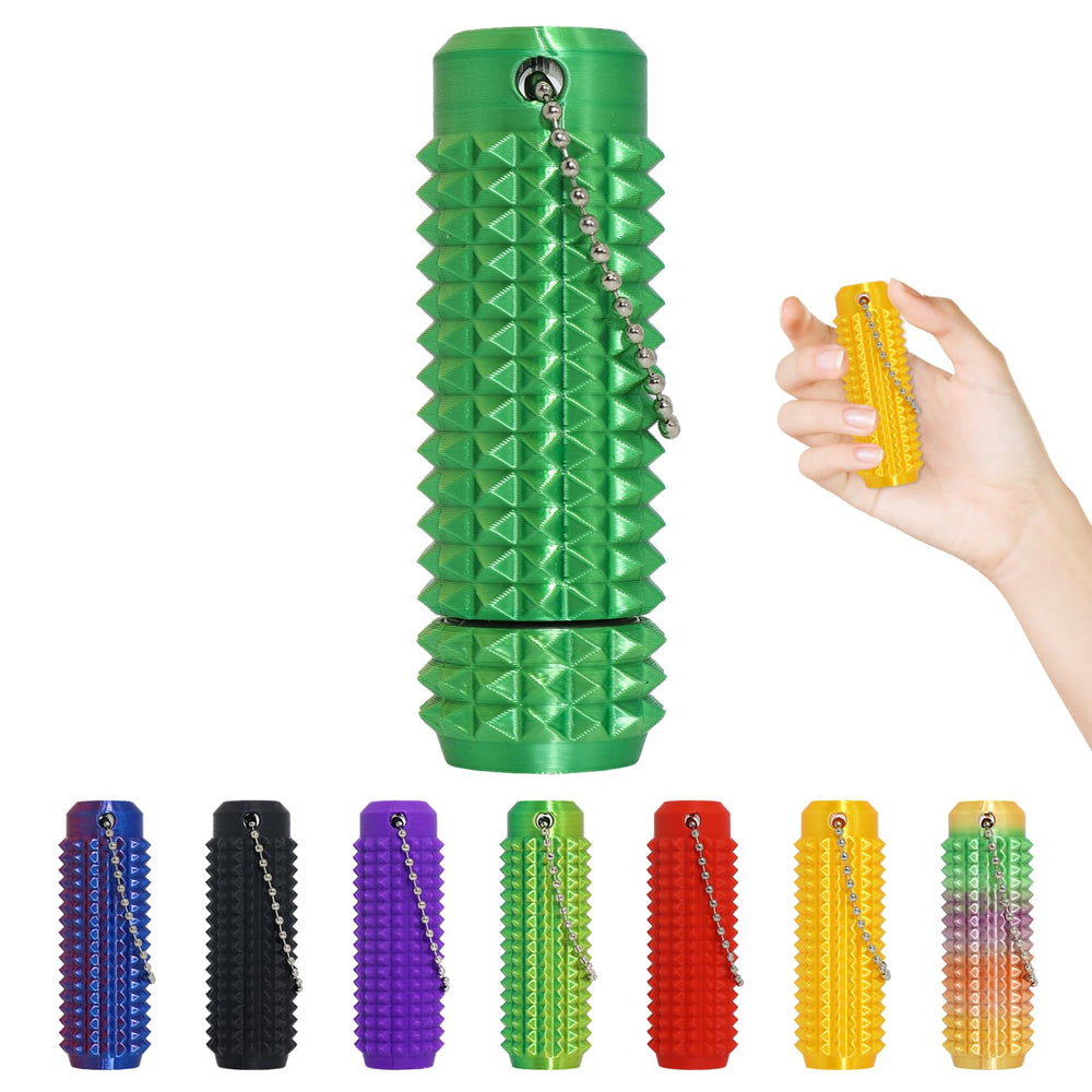 Little Ouchies Pain Fidget green rotatable keychain for versatile play.