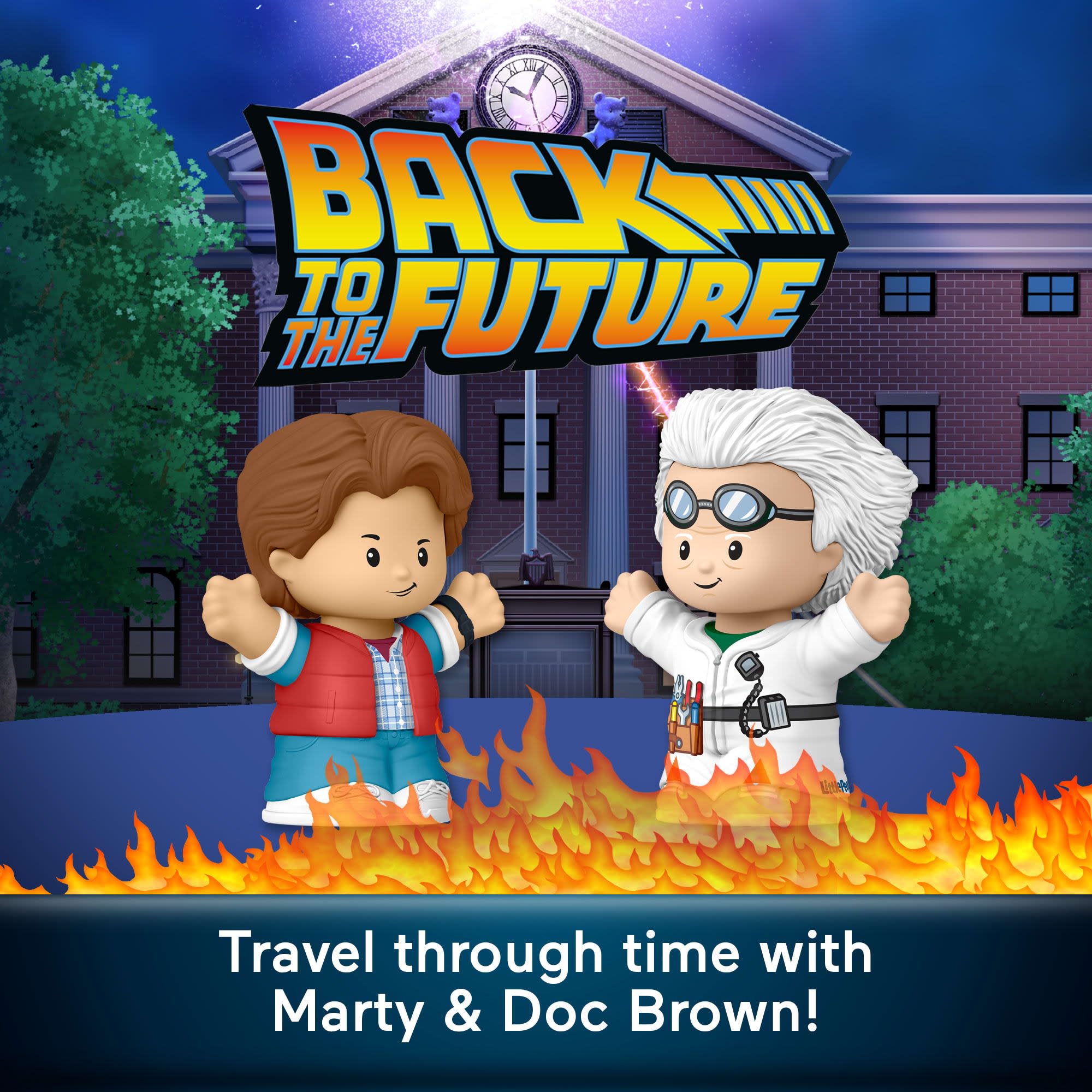 Little People Collector Doc Brown figure in mad scientist style for display.