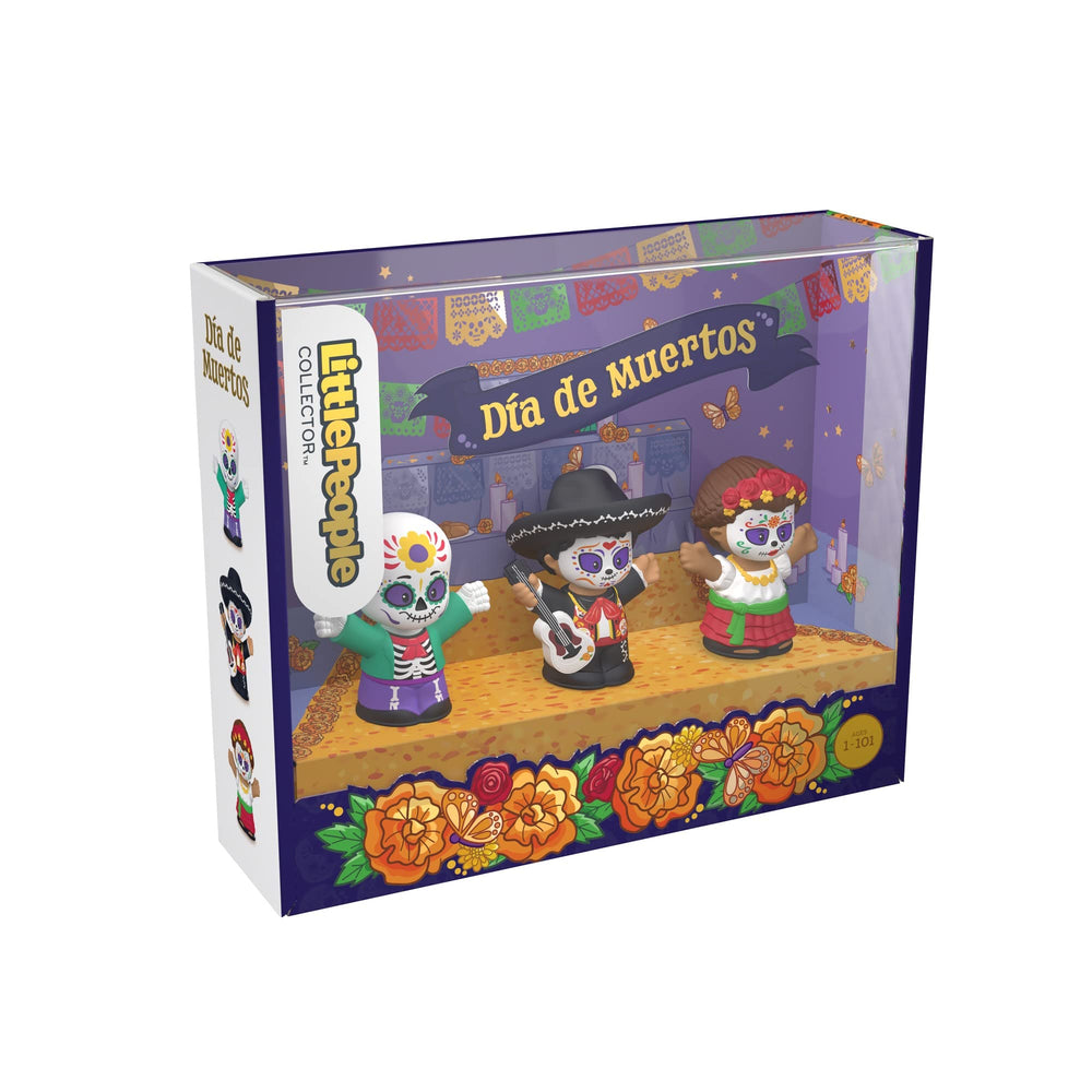 Little People Collector Día de Muertos gift packaging with foil accents for gifting.