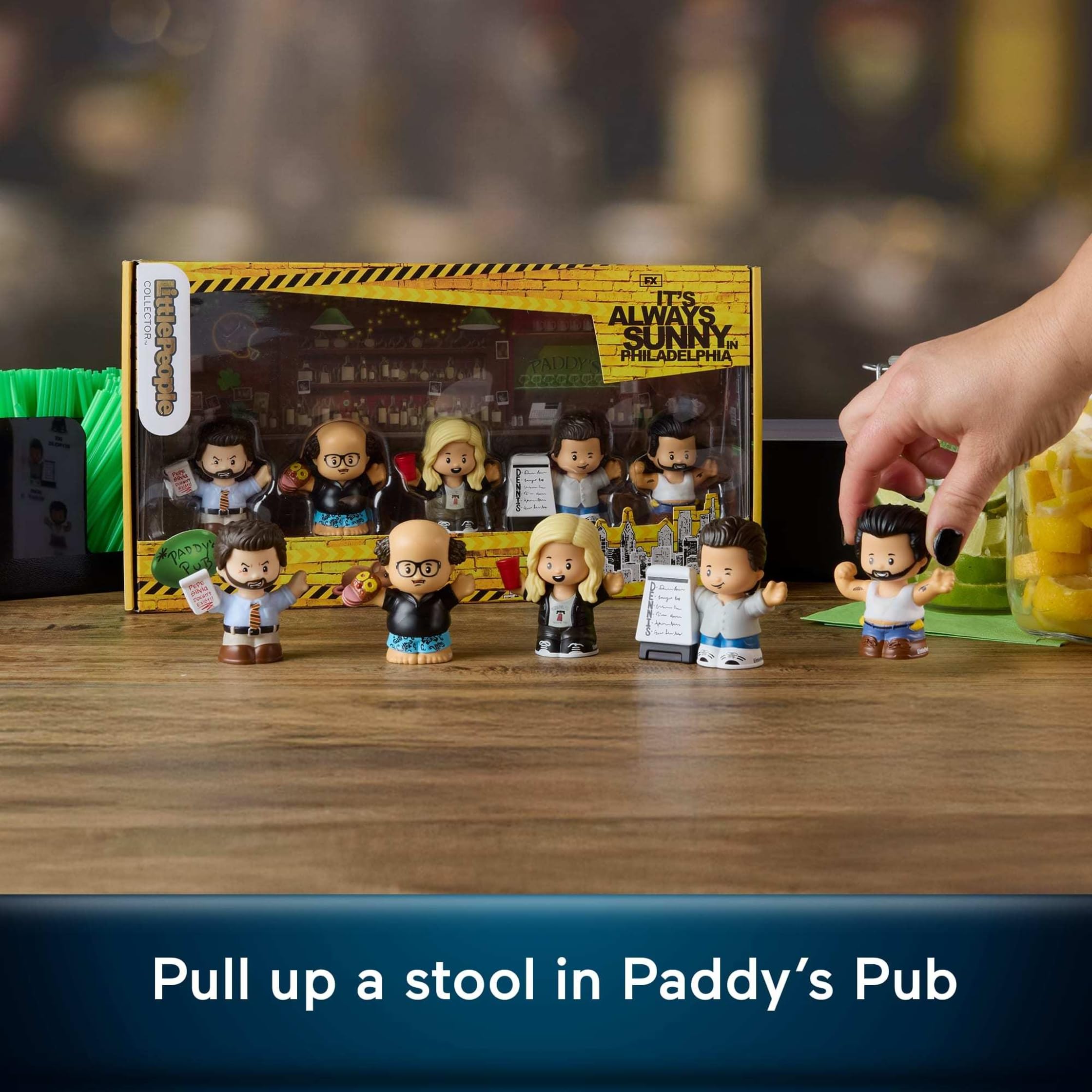 Little People Collector Dee flip-a-delphia figure for display, adds playful detail to any Always Sunny collection.