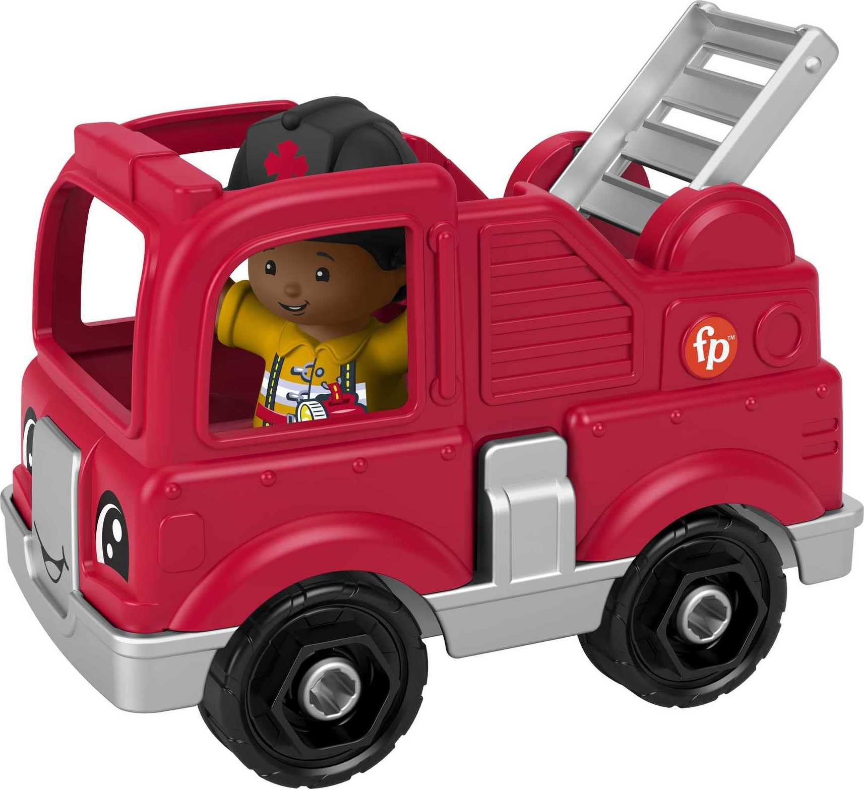 Little People Fisher-Price firetruck durable plastic supports long-lasting play sessions.