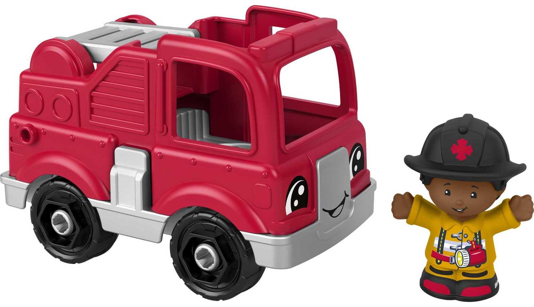 Little People Fisher-Price firetruck front view shows a durable toy for imaginative play.