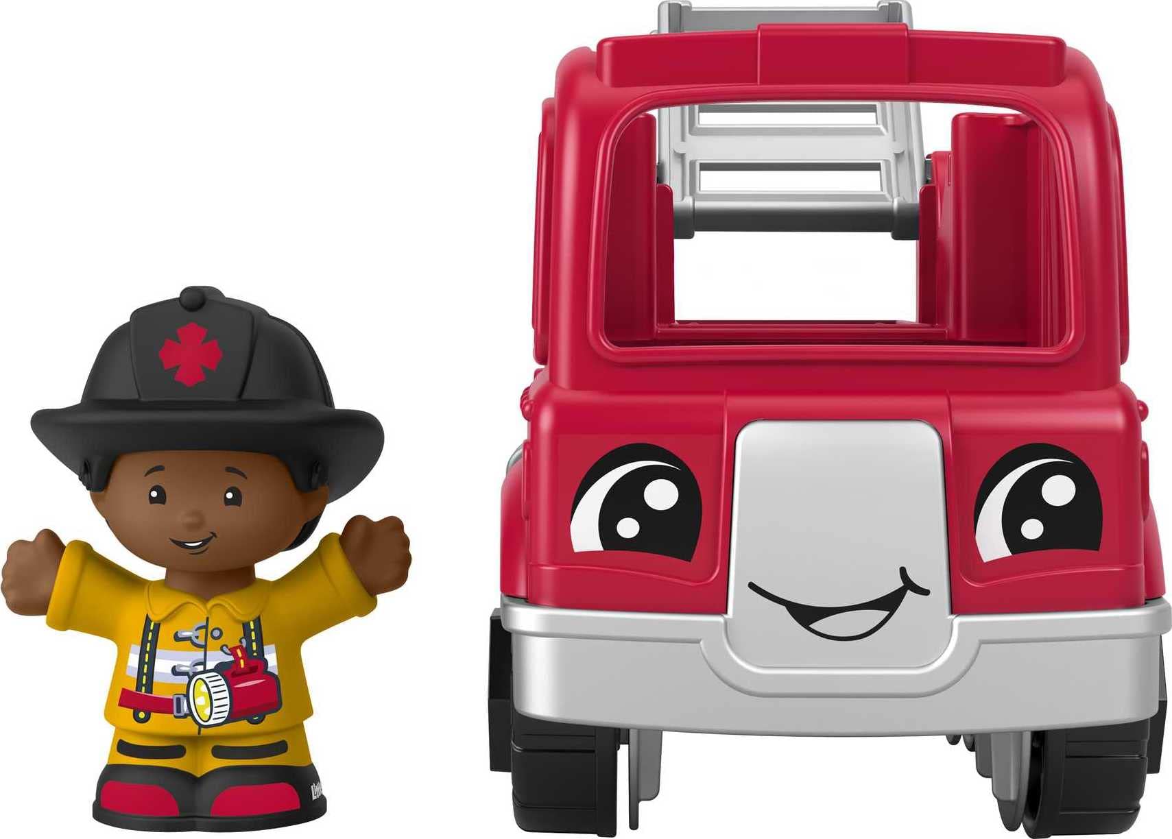 Little People Fisher-Price firetruck side view highlights easy grasp for tiny hands.