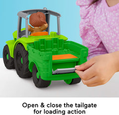 Two figures—farmer and dog—fit small hands for easy repositioning in farm scenes.