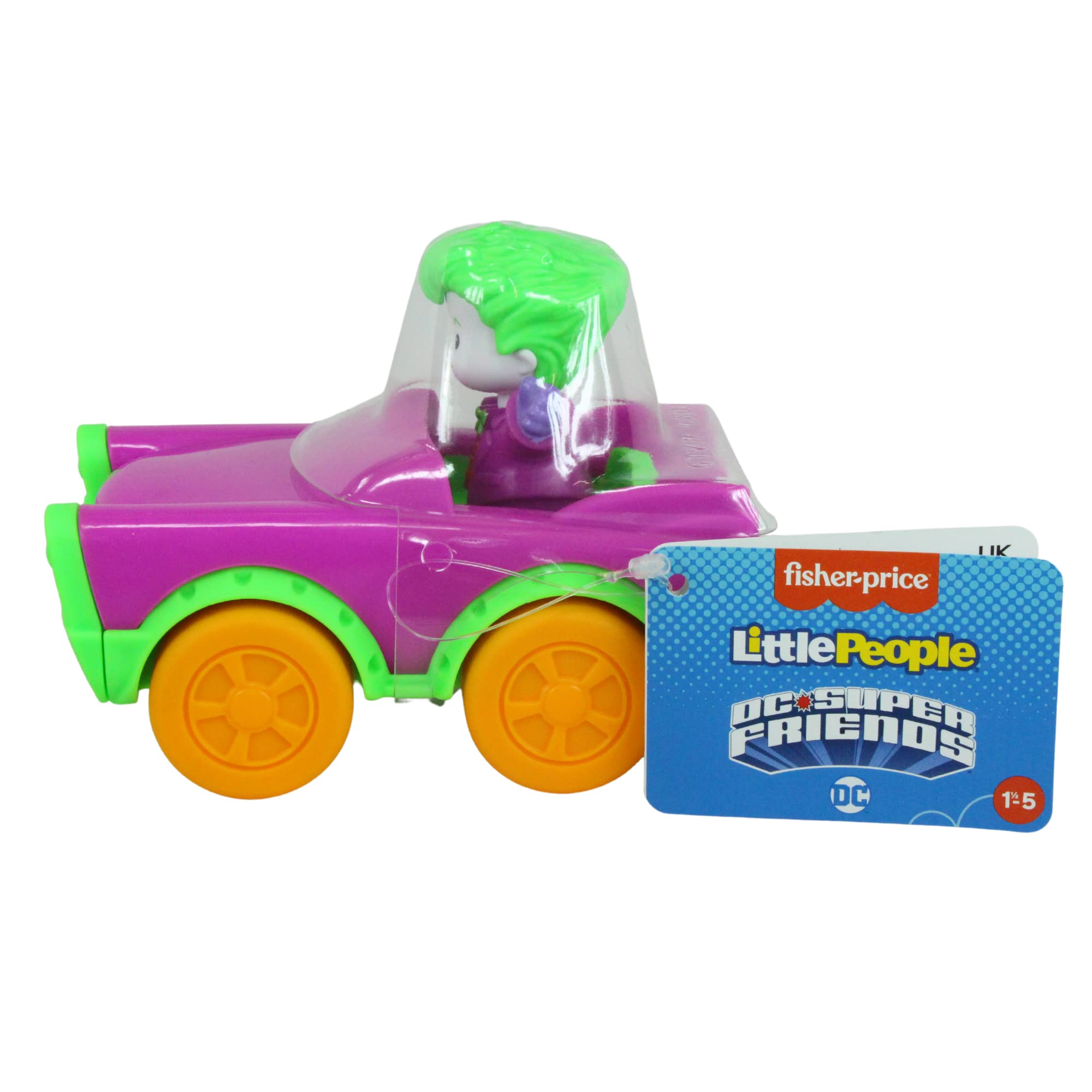 Joker figure seated in the driver seat encourages action play and fine motor focus.