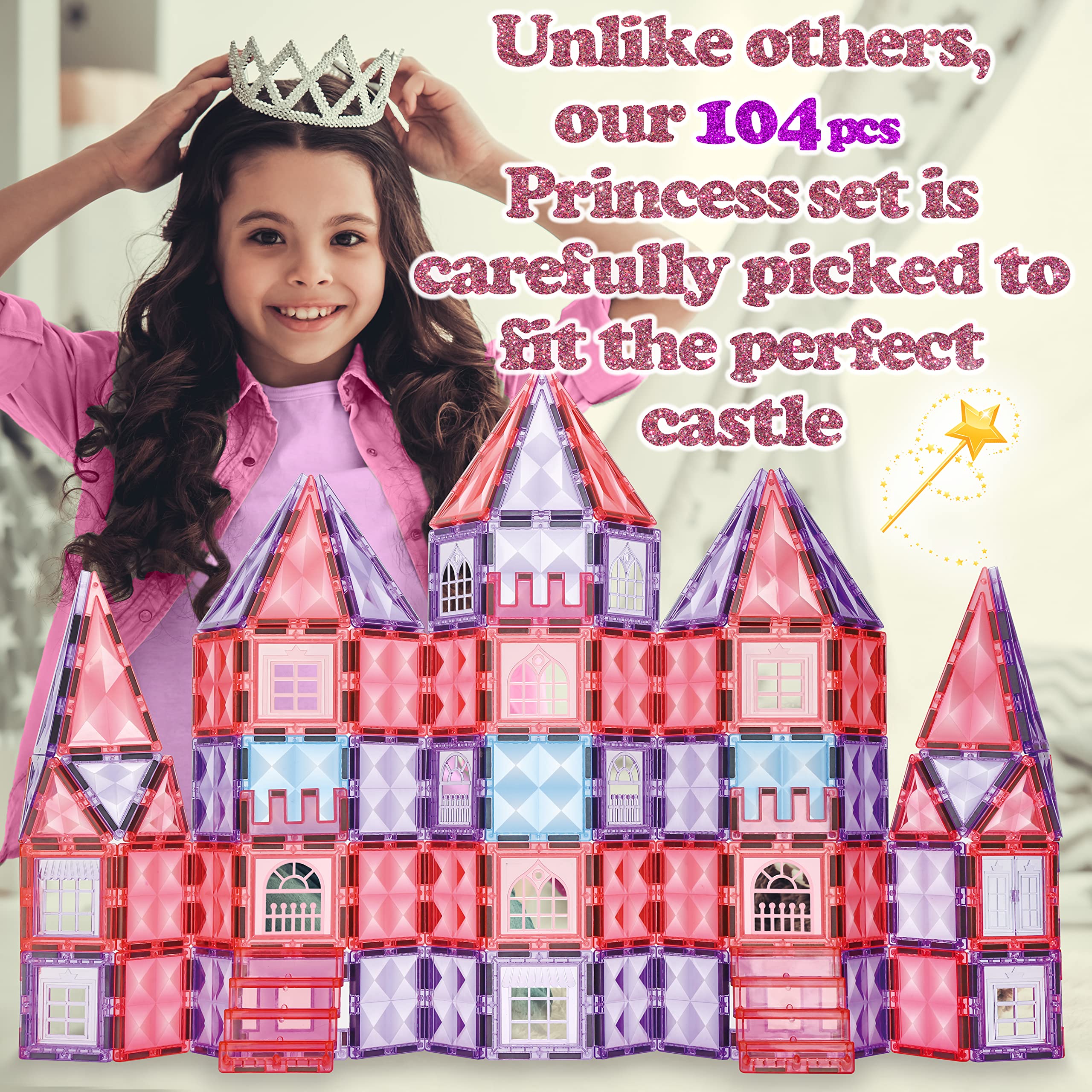 Little Pi magnetic tiles with windows and doors for creative castle construction.