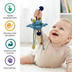 Little Rawr soft-click button blue encourages tactile exploration for curious babies