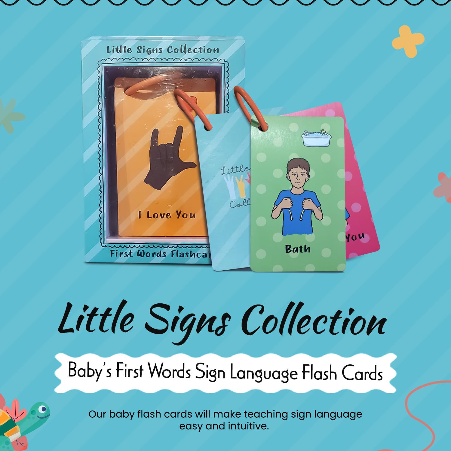 Little Signs Collection ASL flash card features the A hand sign for kinesthetic learning.