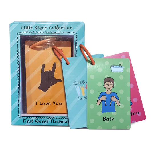 Little Signs Collection ASL flash card shows letter A with hand sign for early literacy practice.