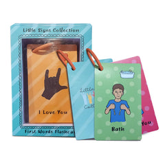 Little Signs Collection ASL flash card shows letter A with hand sign for early literacy practice.