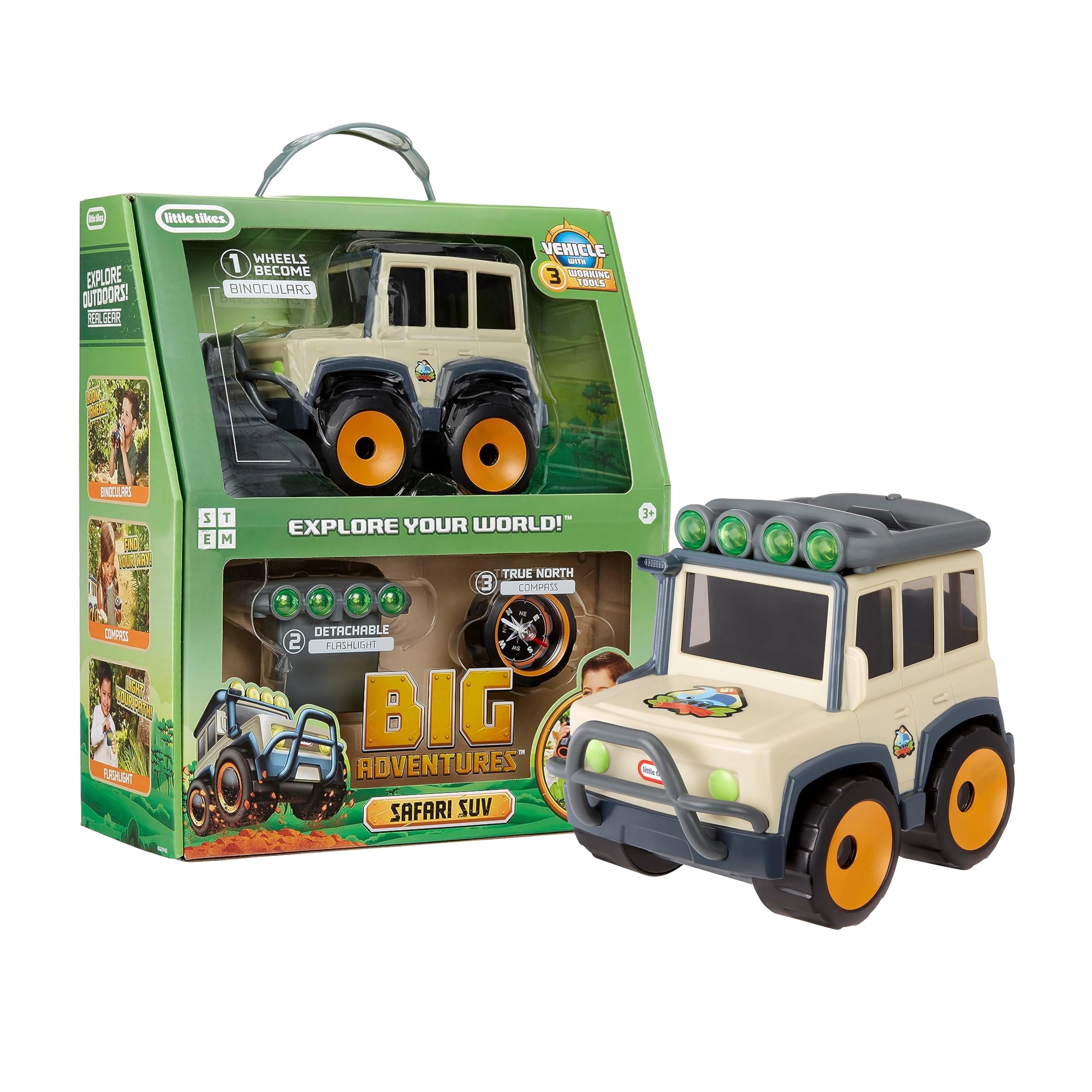 Little Tikes Big Adventures Safari SUV binoculars in action for backyard wildlife viewing.