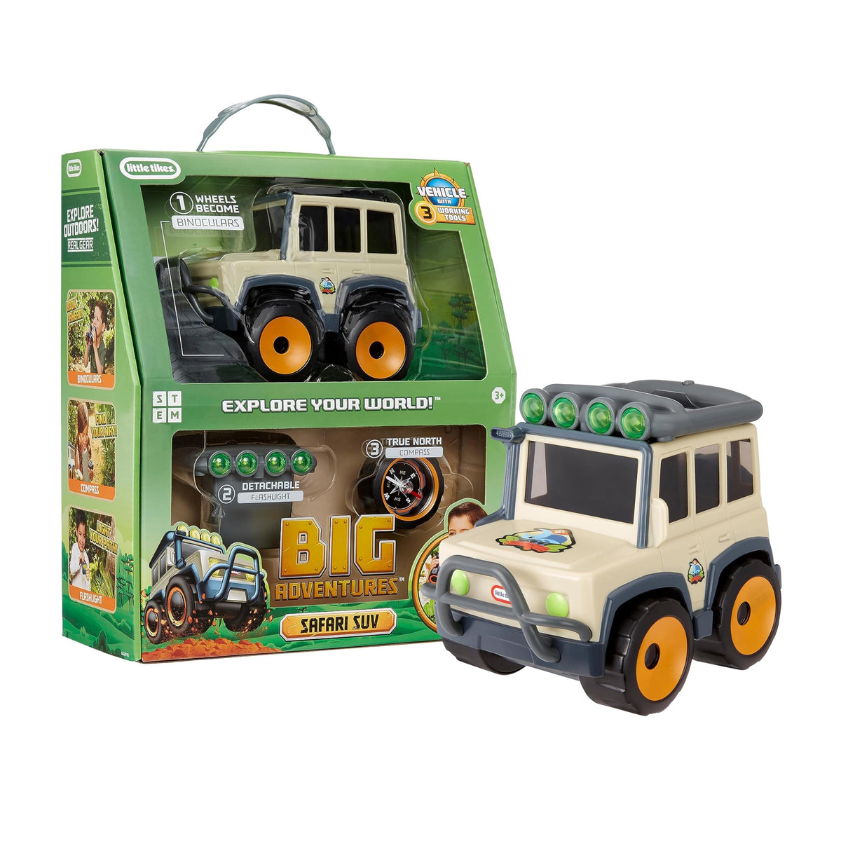 Little Tikes Big Adventures Safari SUV binoculars in action for backyard wildlife viewing.