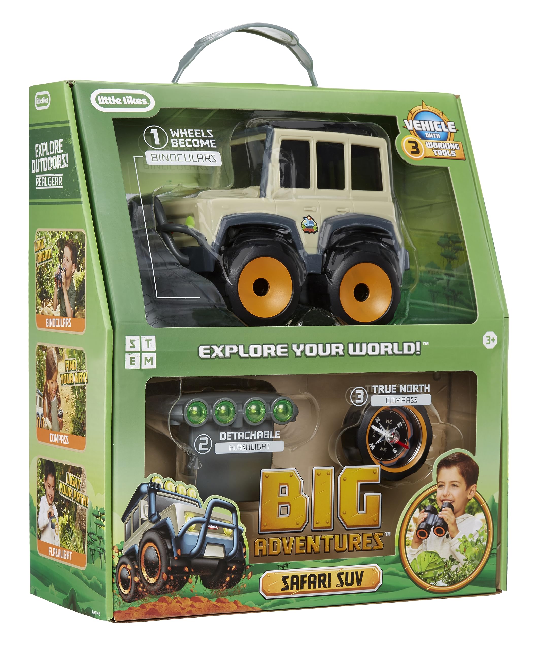 Little Tikes Safari SUV compass guides garden scavenger hunts with kids.