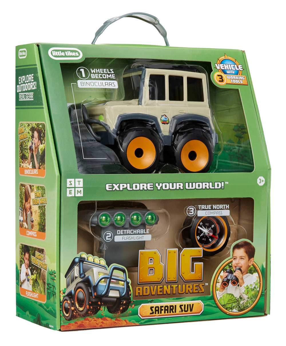Little Tikes Safari SUV compass guides garden scavenger hunts with kids.