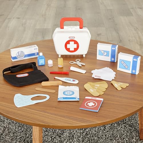 Little Tikes First Aid Kit hand sanitizer demonstrates basic cleanliness during pretend scenarios.