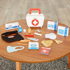 Little Tikes First Aid Kit hand sanitizer demonstrates basic cleanliness during pretend scenarios.