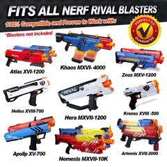 Random colors Nerf Rival rounds in a 100-pack for varied battles