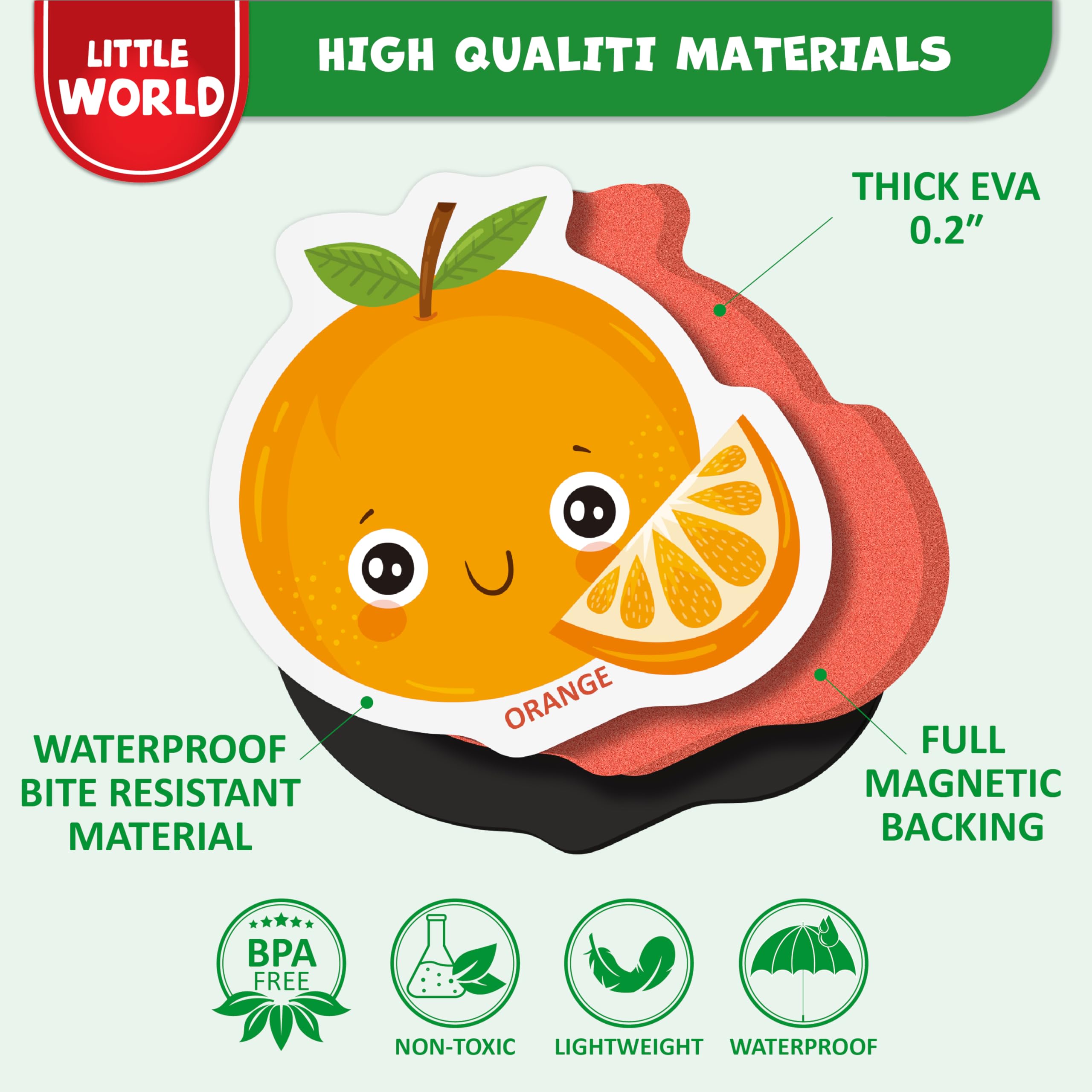 Little World carrot magnet: large, safe shape for early motor play.
