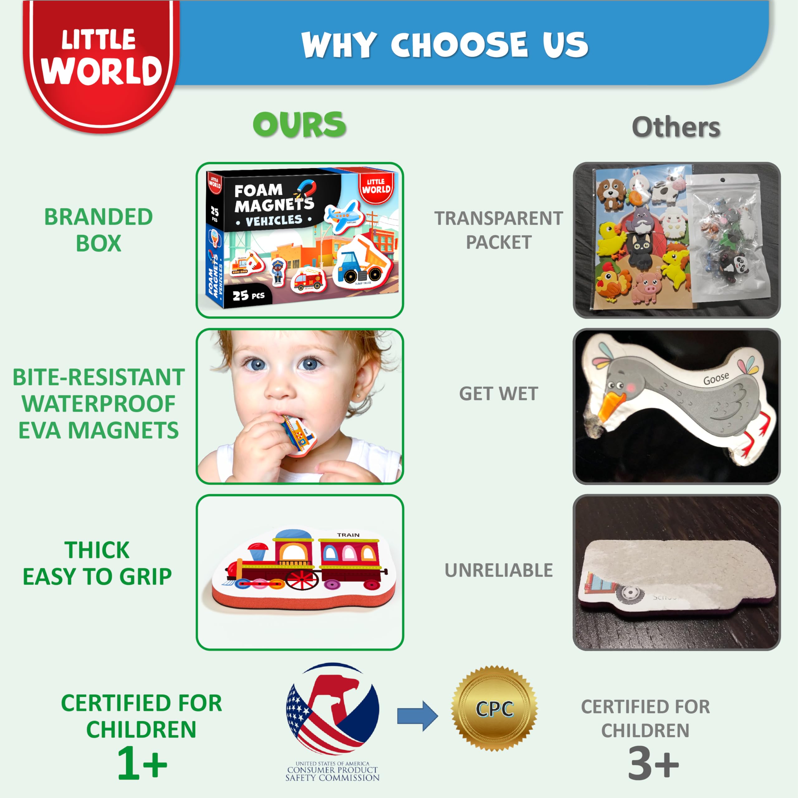 Little World fridge magnets 25 Eva foam vehicles with secure magnetic backing for fridge play