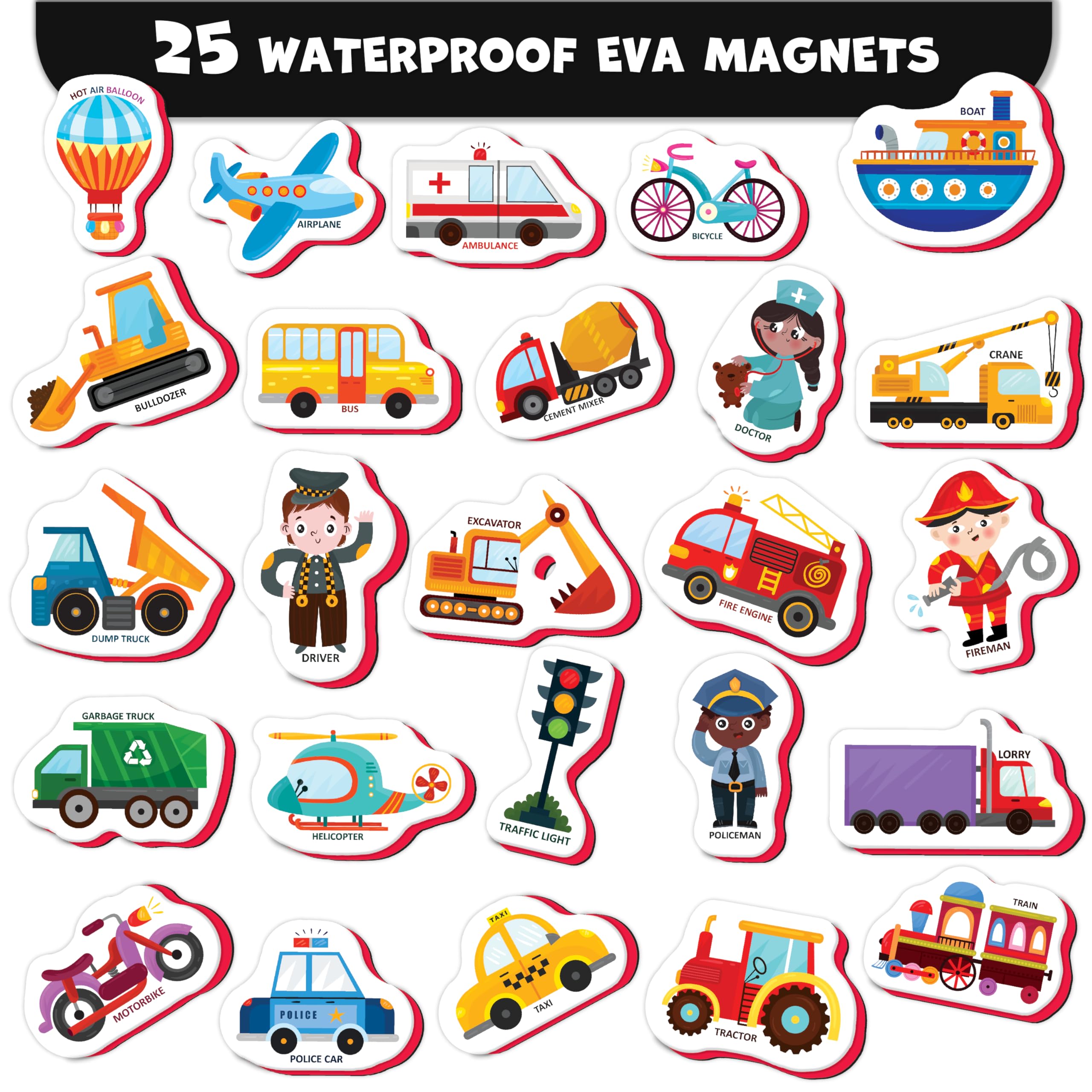 Little World fridge magnets trucks set: vibrant colors help kids sort and learn about transportation