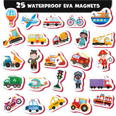 Little World fridge magnets trucks set: vibrant colors help kids sort and learn about transportation