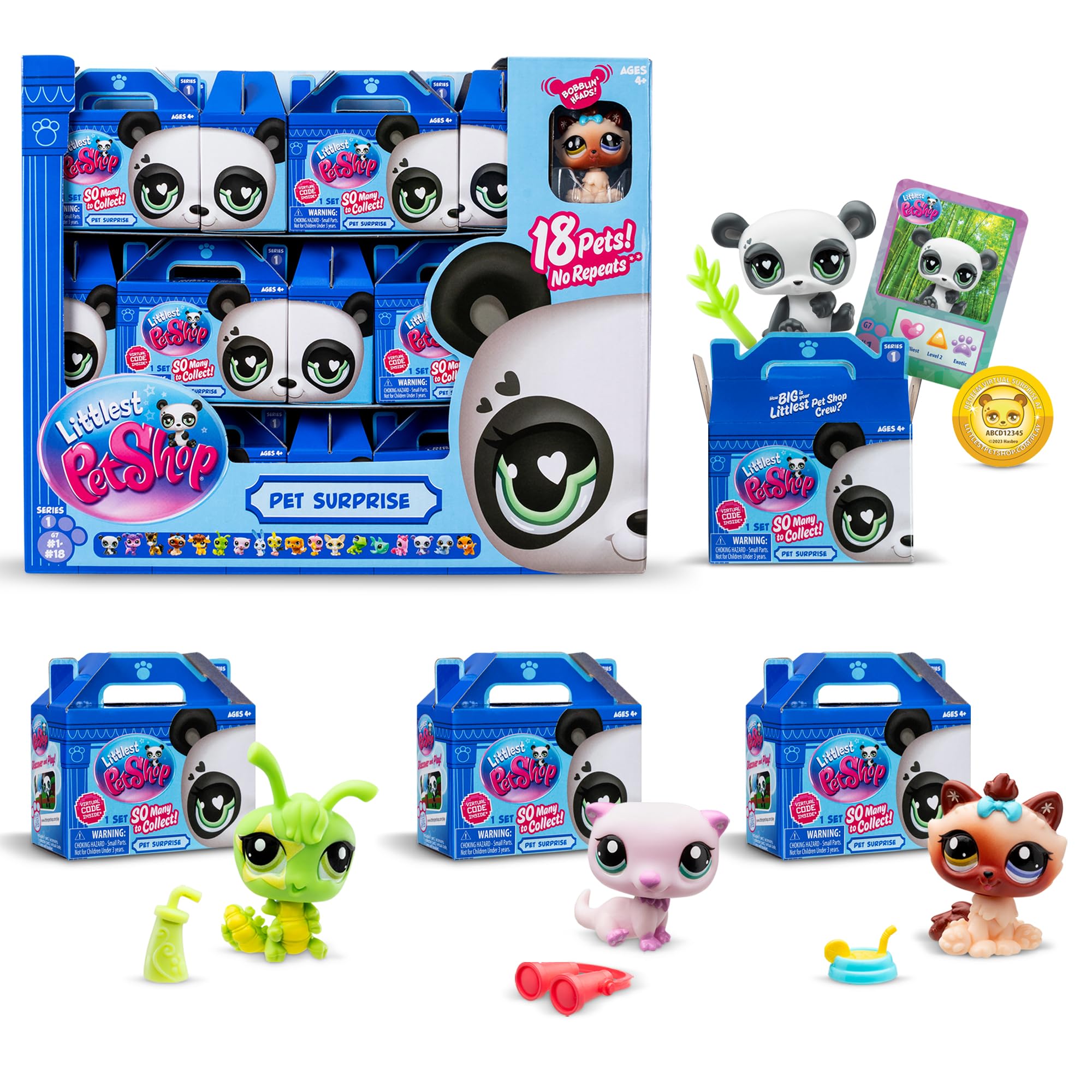 Littlest Pet Shop Gen 7 collector display with 18 bobble-head pets for creative play