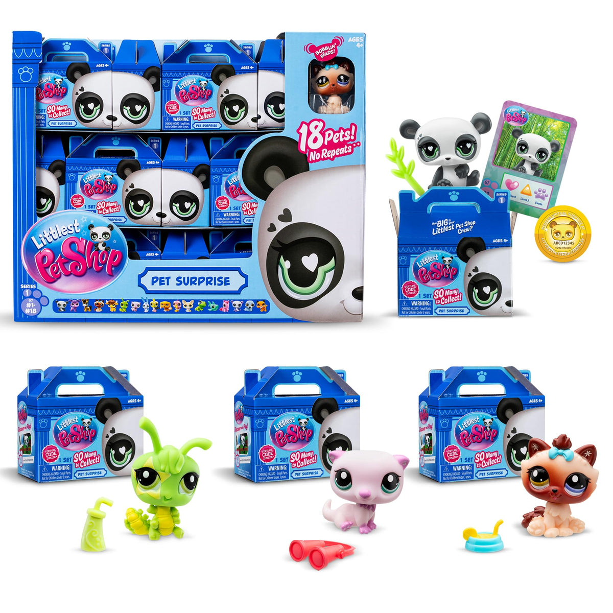 Littlest Pet Shop Gen 7 collector display with 18 bobble-head pets for creative play