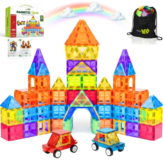 Little Vo magnetic tiles 100-pcs set for creative STEM building and color matching fun.
