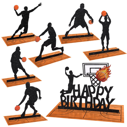 LIUBUJINGYING basketball centerpiece with posing player silhouette adds vibrant party energy.