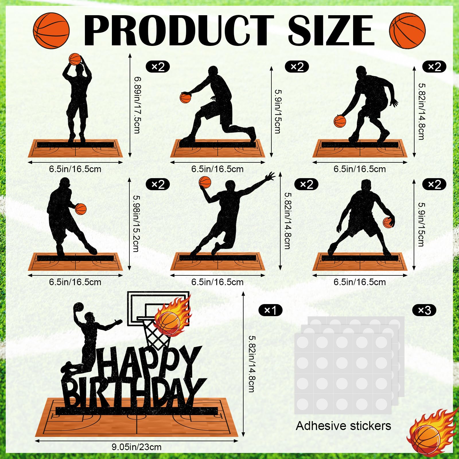 LIUBUJINGYING basketball centerpiece showcases dynamic poses for eye-catching sports party ambiance.