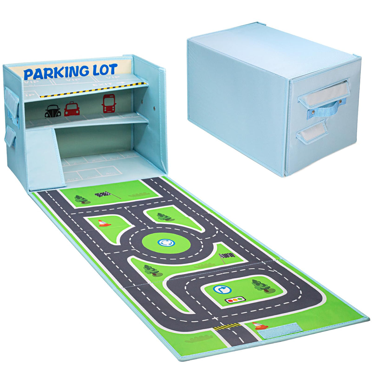 Livememory toy car garage box front view for organized storage and easy cleanup.