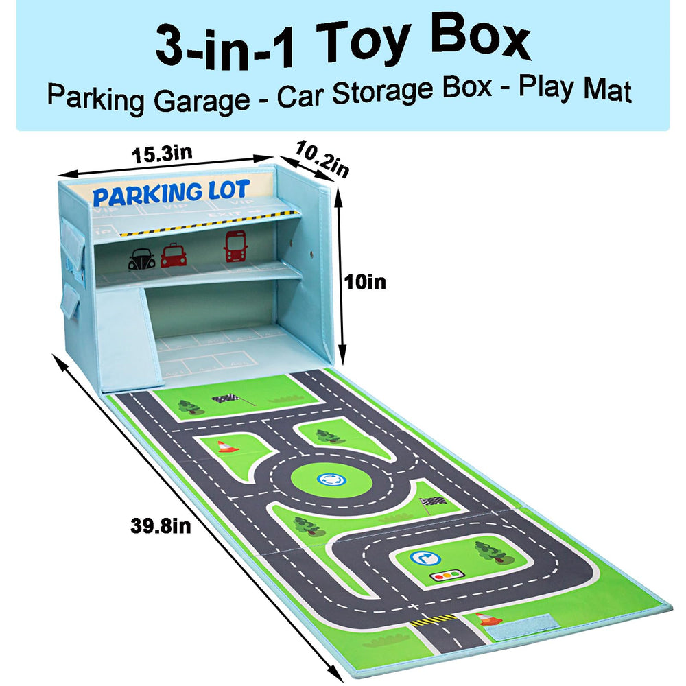 Livememory toy car garage box travel-ready handles for portable play.