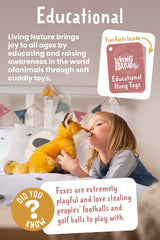 Educational tag on Living Nature rabbit teaches about woodland life.