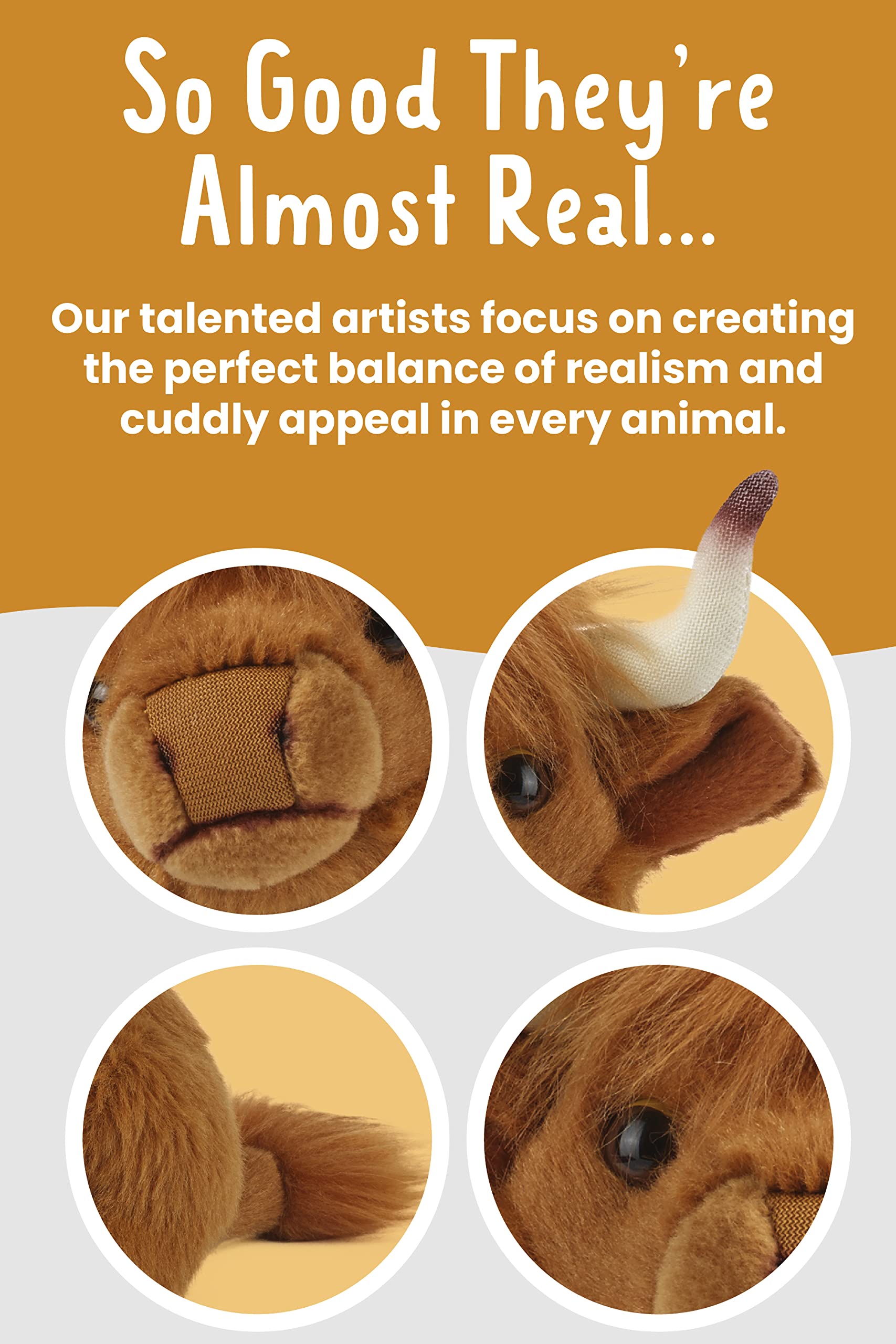 Living Nature Highland Cow horns detail, realistic features invite gentle pretend farming adventures.