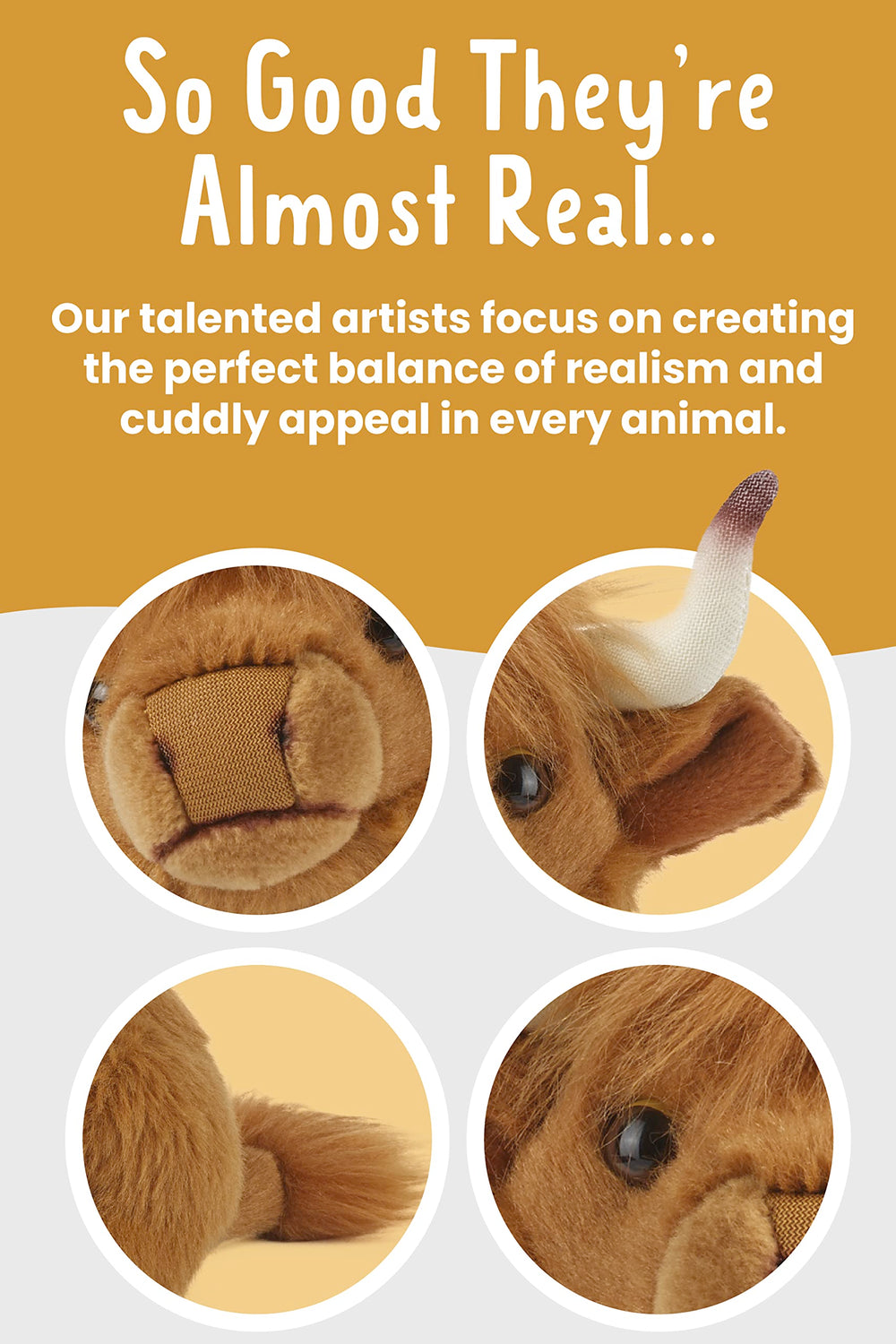 Living Nature Highland Cow horns detail, realistic features invite gentle pretend farming adventures.
