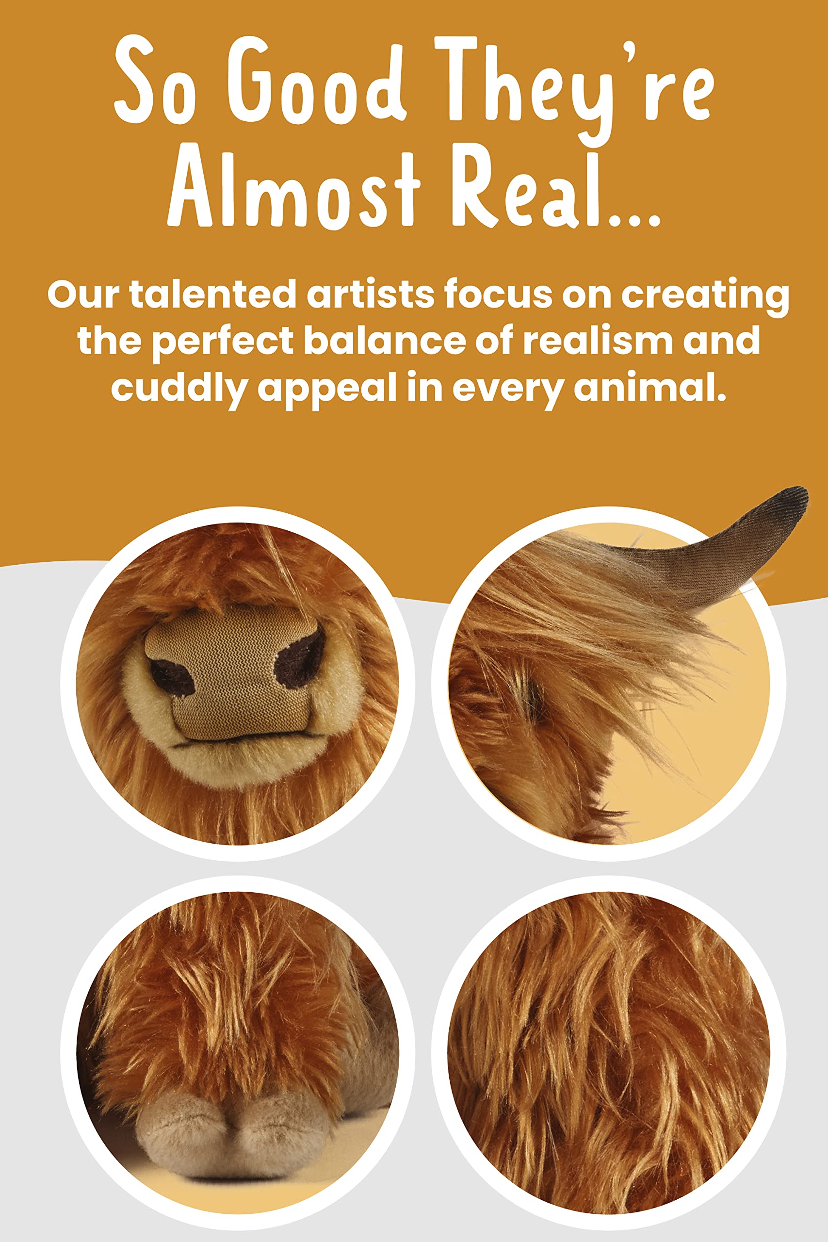 Living Nature Highland Cow plush features a brown shaggy coat for cozy tactile moments.