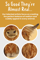 Living Nature Highland Cow plush features a brown shaggy coat for cozy tactile moments.