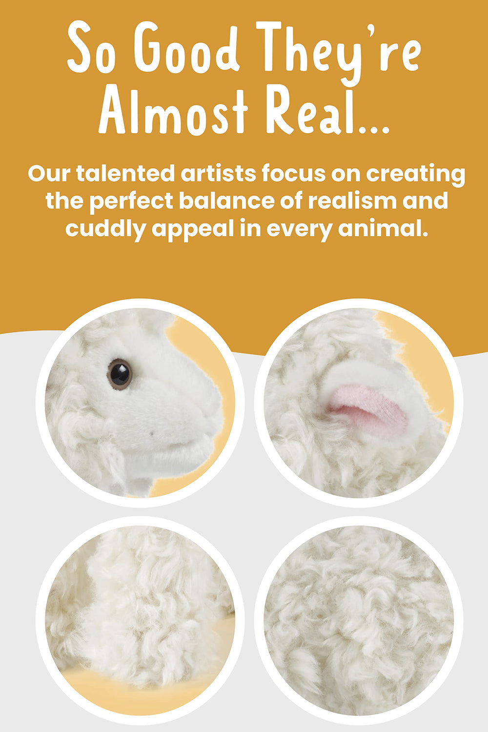 Living Nature Lamb realistic details highlight fur, eyes, and craftsmanship.
