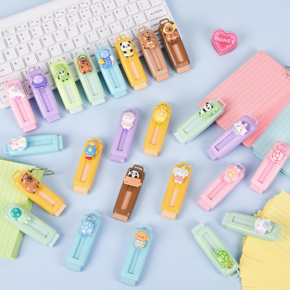 LiYiQ kawaii color designs brighten notebooks with fun top cartoon erasers.