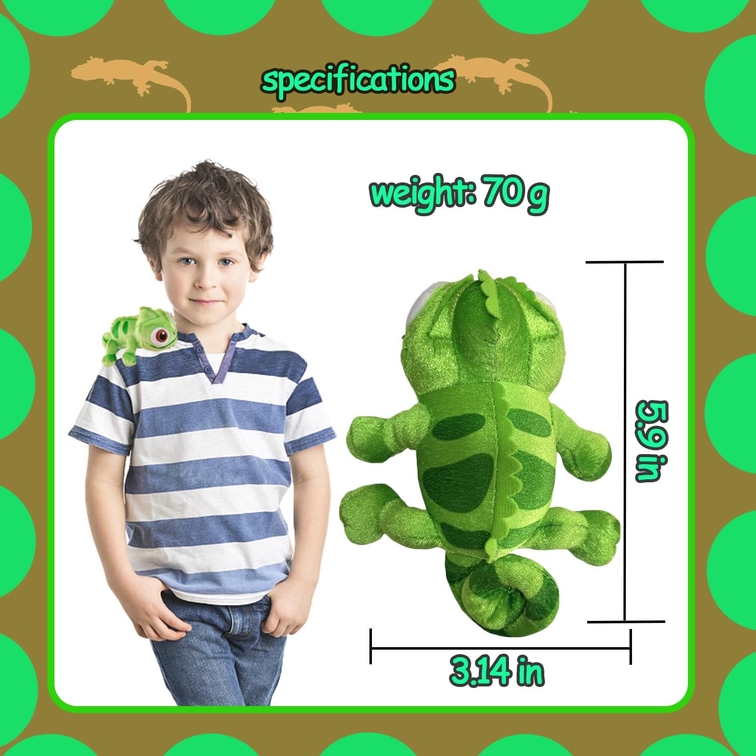 Lizard Plush display shows vivid 3D details, great for desk or shelf decor.