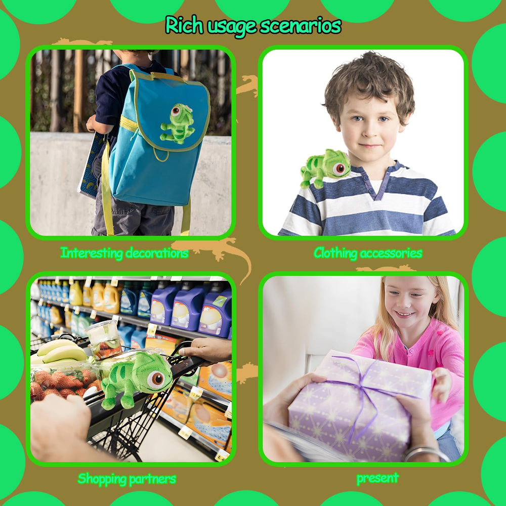 Lizard Plush shows magnet and metal piece for easy attachment to clothing.