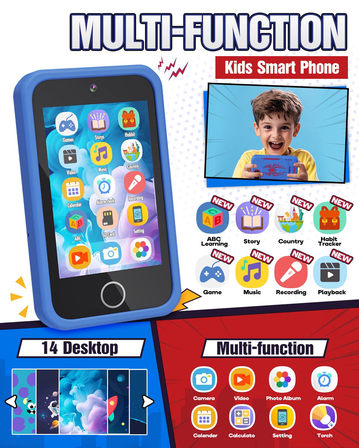 Lizzbey kids phone with 3.5-inch touchscreen, easy for small hands.