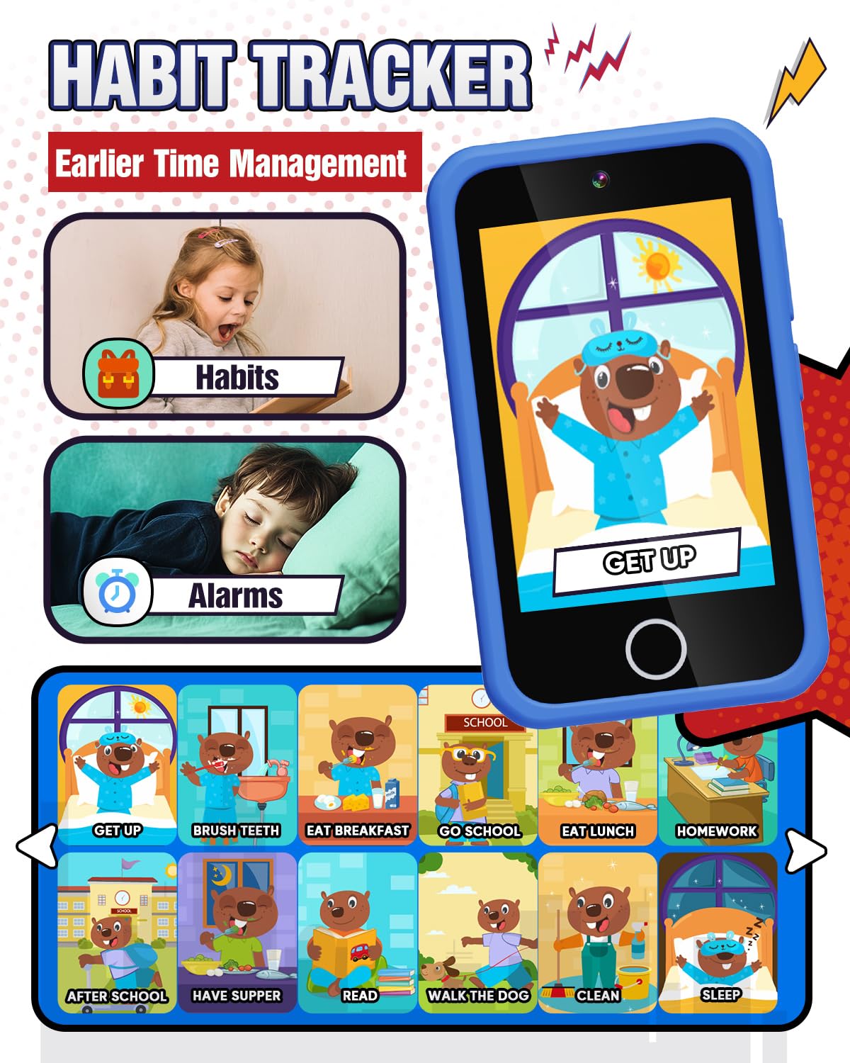 Lizzbey phone includes 26 puzzle games to boost logic.