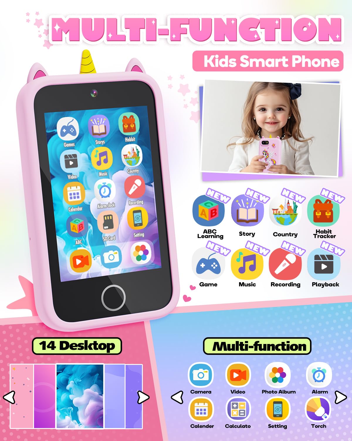 Lizzbey Unicorn Phone back view showcasing durable unicorn case for daily play.