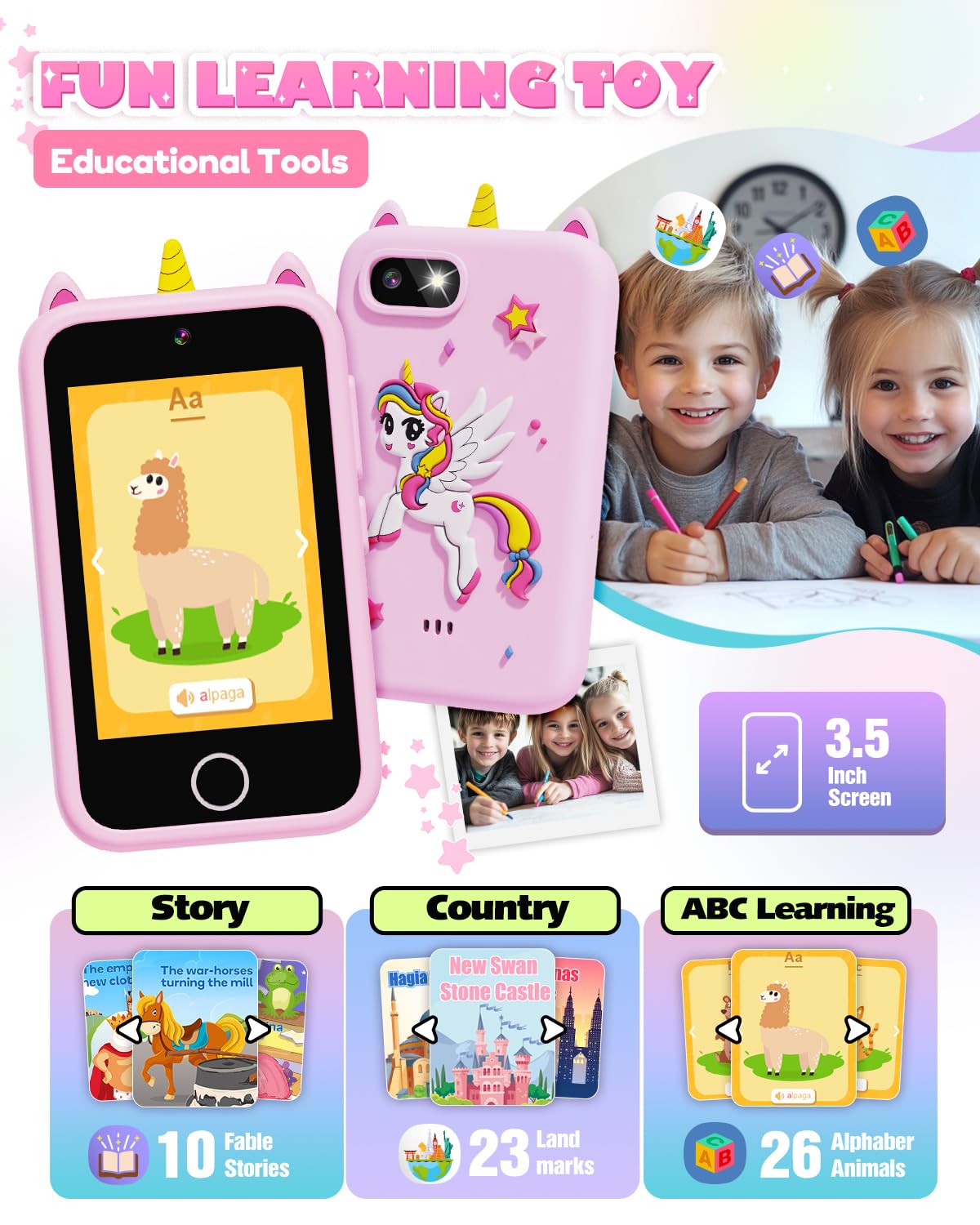 Lizzbey Unicorn Phone side view illustrating compact, comfortable handheld design.