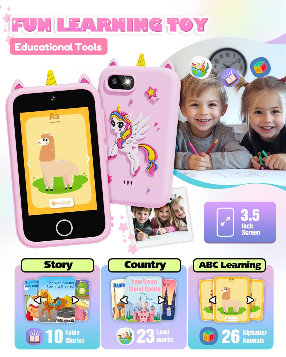 Lizzbey Unicorn Phone side view illustrating compact, comfortable handheld design.